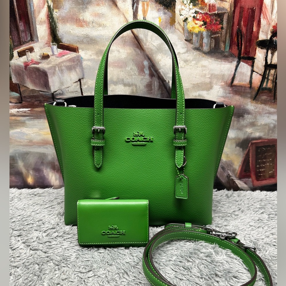Coach Vibrant Green Mollie Tote Bag 25 and Wallet Set